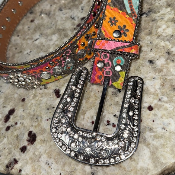 Blazin Roxx Multicolor Rhinestone Bling Embellished Western Leather Belt Size XL - Picture 3 of 15